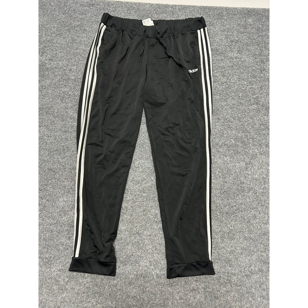 Adidas Track Pants Womens Size XL Black Tapered 3 Stripe Athletic Joggers Ripped